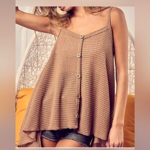 BiBi Waffle Knit Asymmetrical Tank Top NWOT